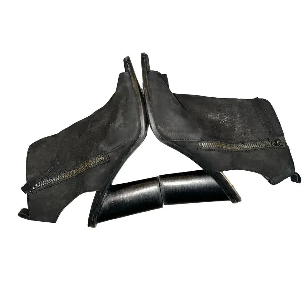 Gianni Bini Womens Sz 8 Suede Ankle‎ Booties Black Zip Side Block Heels